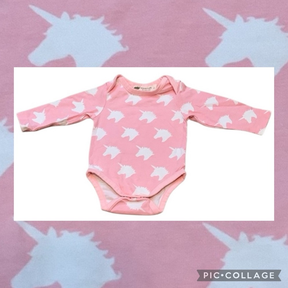 Monica + Andy Unicorn Bodysuit Organic Cotton 0-3 Months Pink White Snaps Easter